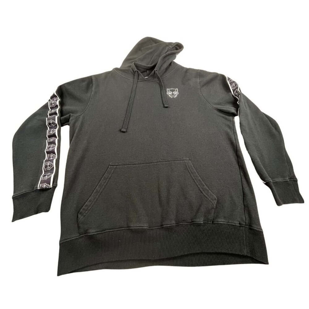 Marvel Black Panther Hoodie Mens Large Black Pullover Tape Sleeve Hero Wakanda